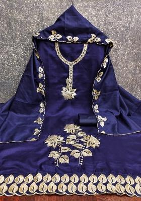 Blue Embroidered Cotton Blend Dress Material