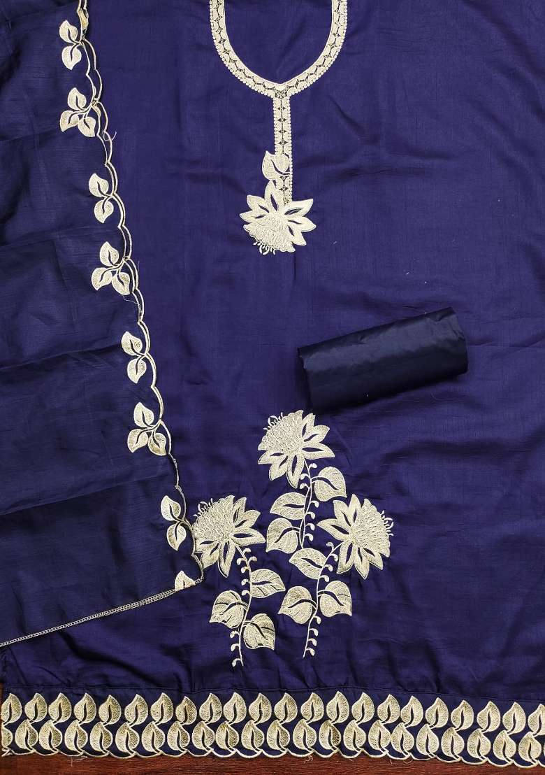 Blue Embroidered Blended Straight Kurta Set - Indya