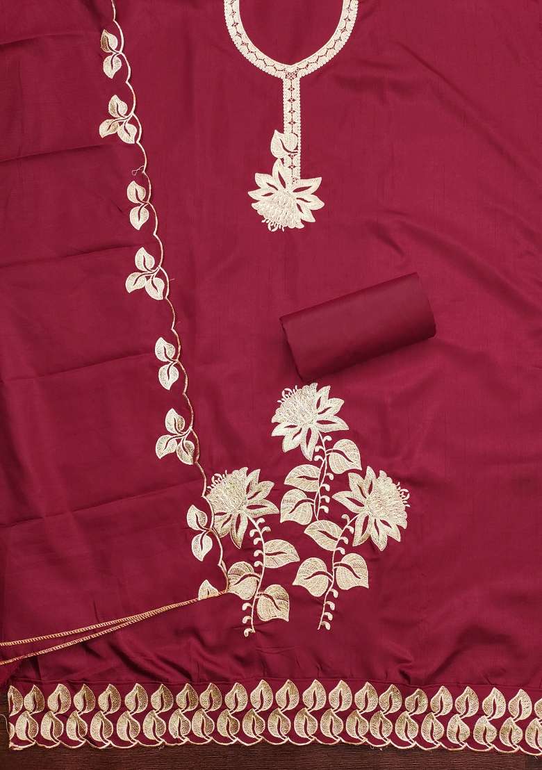 Maroon Embroidered Blended Kurta - Indya