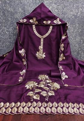Purple Embroidered Cotton Blend Dress Material