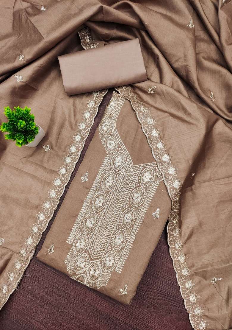 Grey Embroidered Blended Straight Kurta Set - Indya