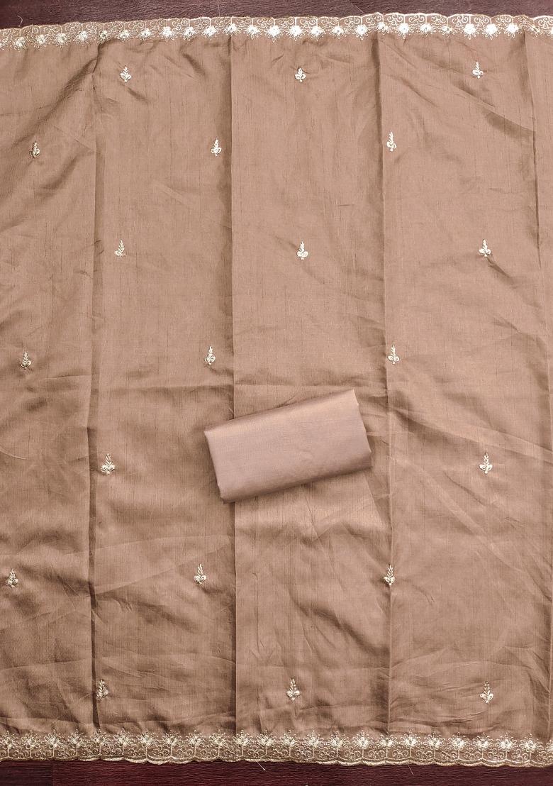 Grey Embroidered Cotton Blend Dress Material - Indya