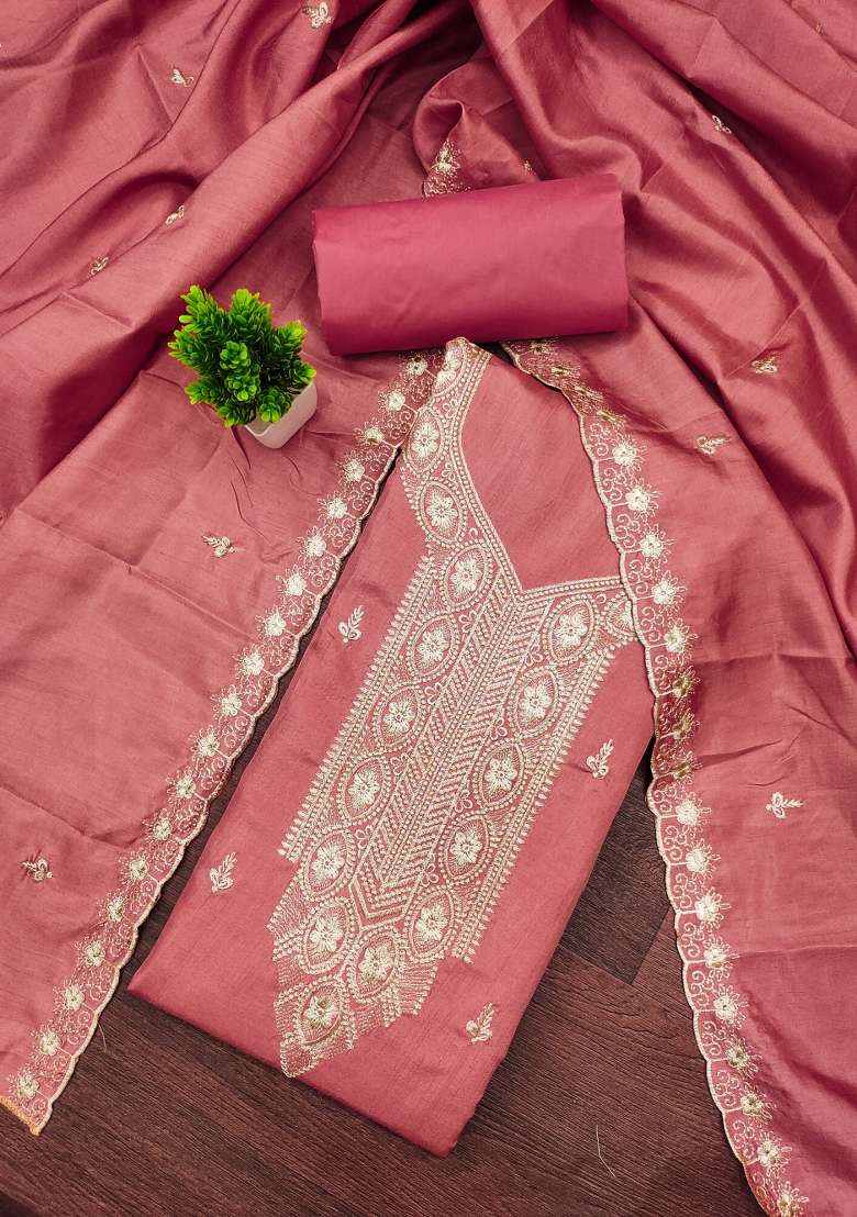 Pink Embroidered Blended Straight Kurta Set - Indya