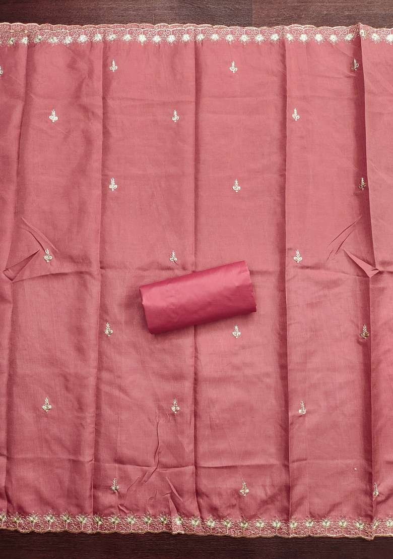 Pink Embroidered Blended Straight Kurta Set - Indya