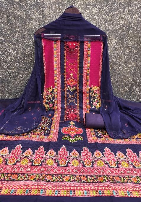 Multicolor Embroidered Rayon Dress Material