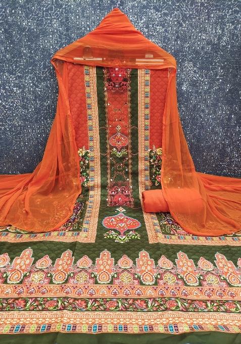 Multicolor Embroidered Rayon Dress Material