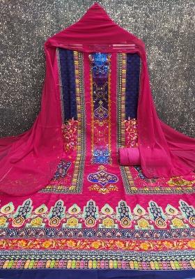 Multicolor Embroidered Rayon Dress Material