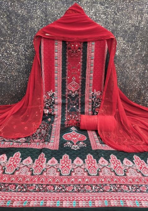 Multicolor Embroidered Rayon Dress Material