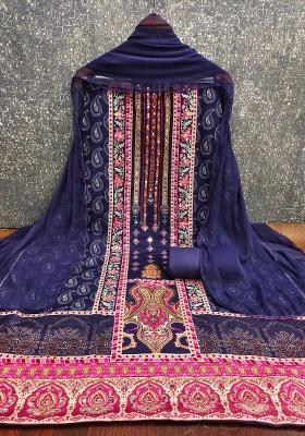 Multicolor Embroidered Rayon Dress Material