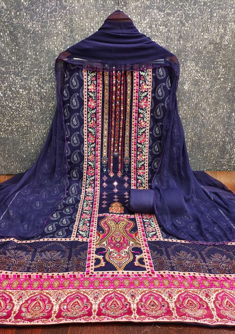 Multicolor Embroidered Rayon Pakistani Suit Set - Indya