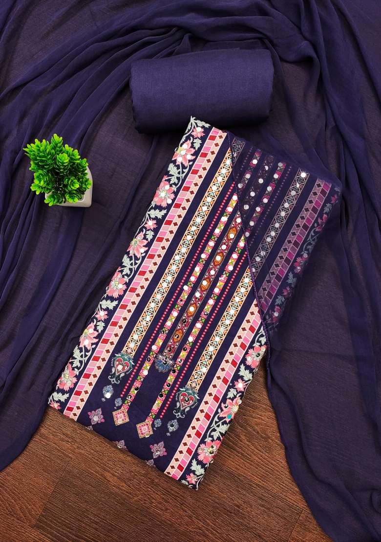 Multicolor Embroidered Rayon Pakistani Suit Set - Indya