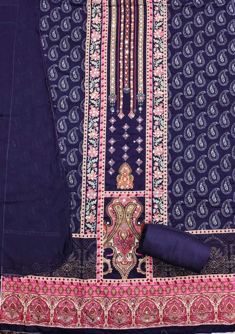 Multicolor Embroidered Rayon Pakistani Suit Set - Indya