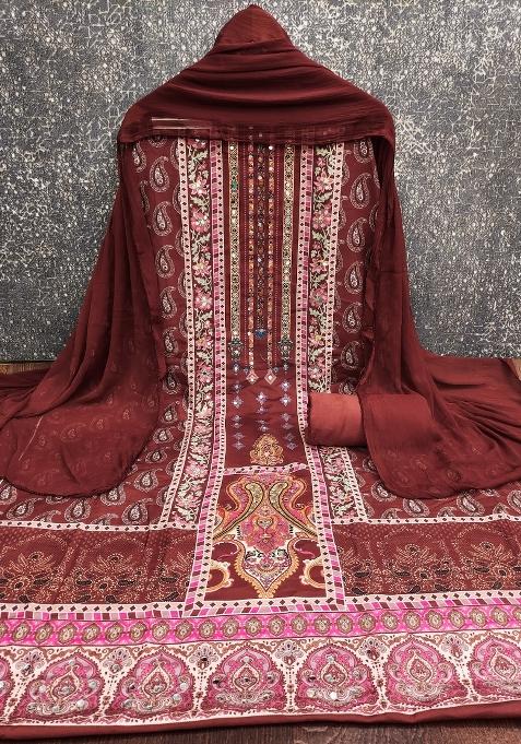 Multicolor Embroidered Rayon Dress Material