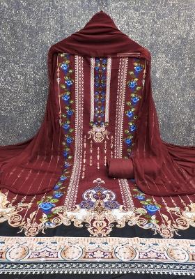 Multicolor Embroidered Rayon Dress Material