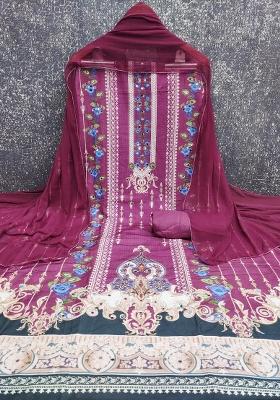 Multicolor Embroidered Rayon Dress Material