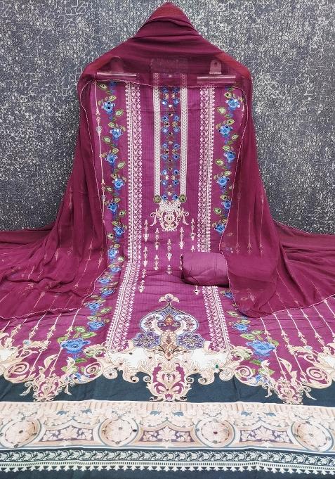 Multicolor Embroidered Rayon Dress Material