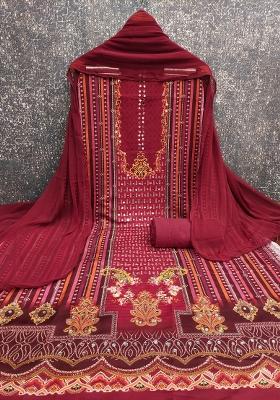 Multicolor Embroidered Rayon Dress Material