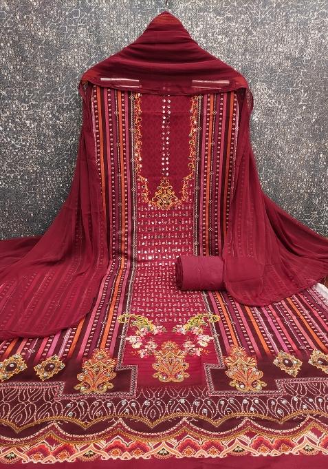 Multicolor Embroidered Rayon Dress Material