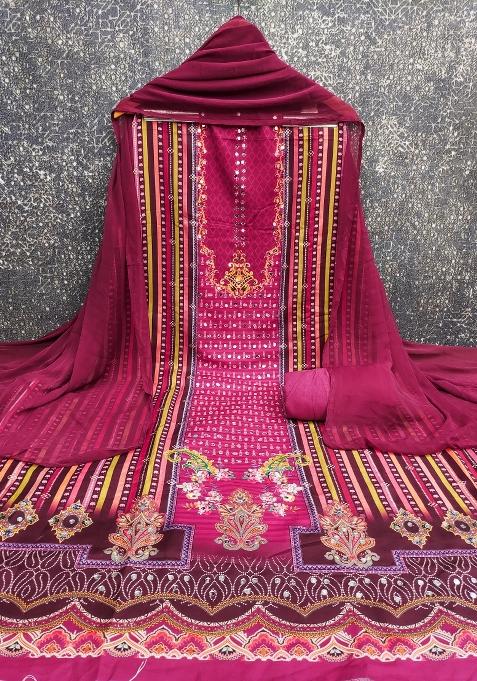 Multicolor Embroidered Rayon Dress Material