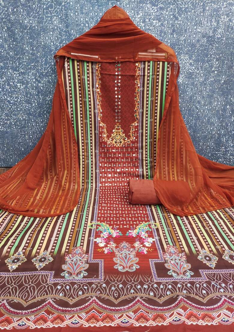 Multicolor Striped Rayon Pakistani Suit Set - Indya