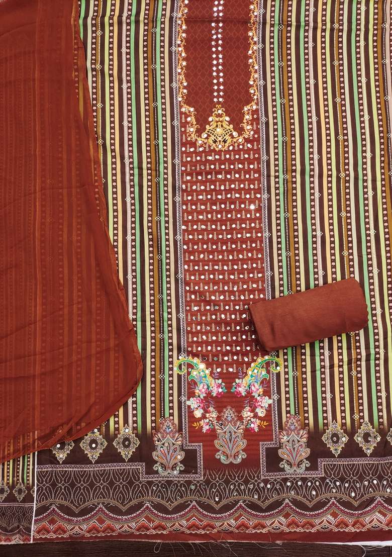 Multicolor Striped Rayon Pakistani Suit Set - Indya