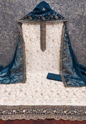 White Embroidered Georgette Dress Material