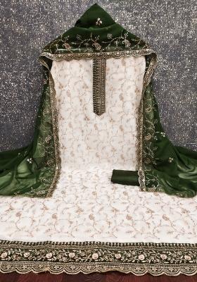 White Embroidered Georgette Dress Material