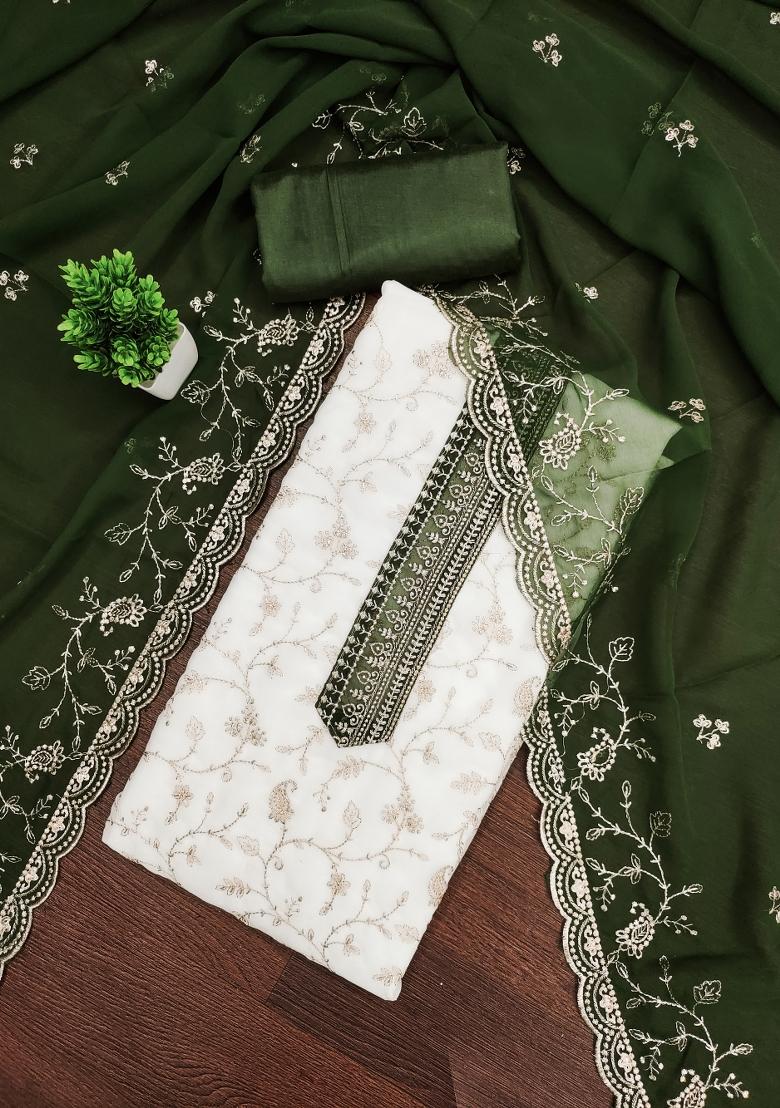 White Embroidered Georgette Dress Material