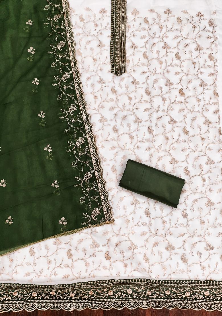 White Embroidered Georgette Dress Material