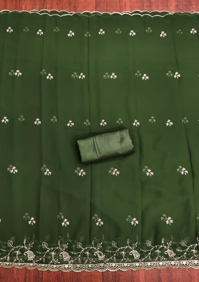 White Embroidered Georgette Dress Material