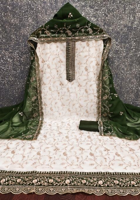 White Embroidered Georgette Dress Material