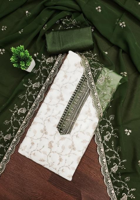 White Embroidered Georgette Dress Material