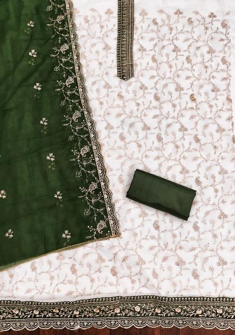 White Embroidered Georgette Dress Material