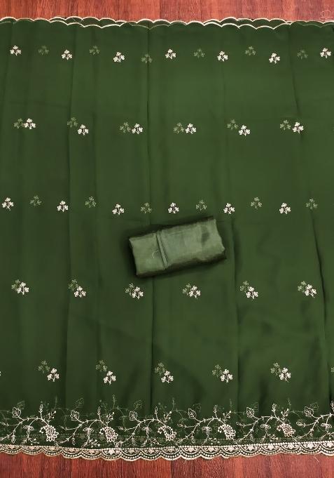 White Embroidered Georgette Dress Material