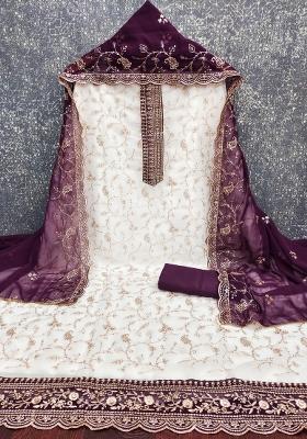 White Embroidered Georgette Dress Material