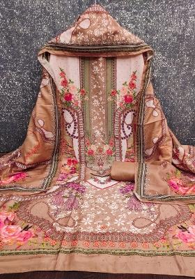 Multicolor Embroidered Cotton Blend Dress Material