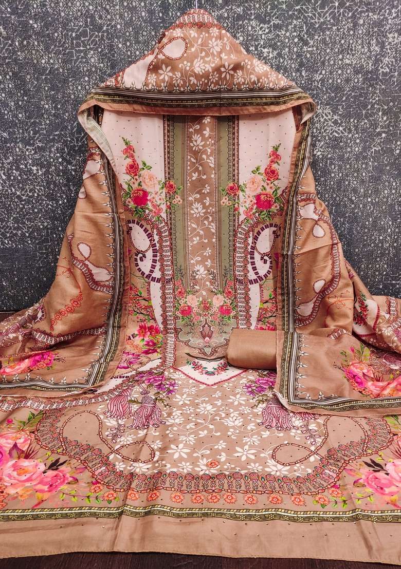 Multicolor Embroidered Blended Pakistani Suit Set - Indya