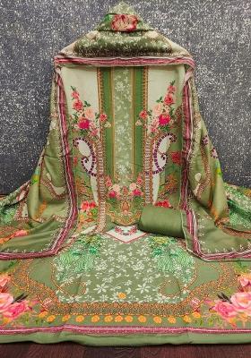 Multicolor Embroidered Cotton Blend Dress Material