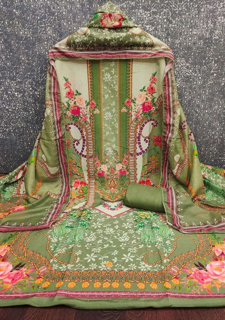 Multicolor Striped Blended Pakistani Suit Set - Indya