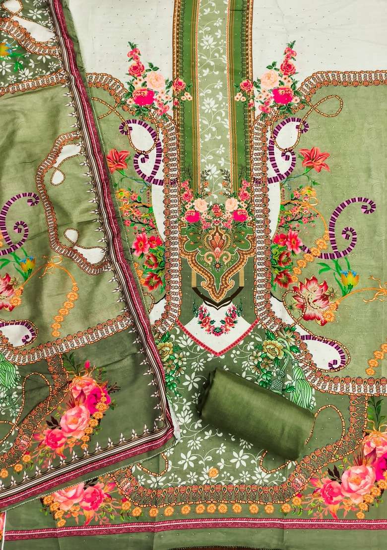 Multicolor Striped Blended Pakistani Suit Set - Indya