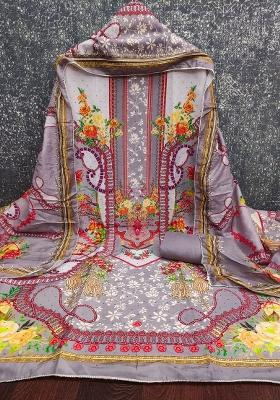 Multicolor Embroidered Cotton Blend Dress Material