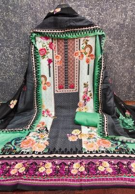 Multicolor Embroidered Cotton Blend Dress Material