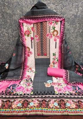 Multicolor Embroidered Cotton Blend Dress Material