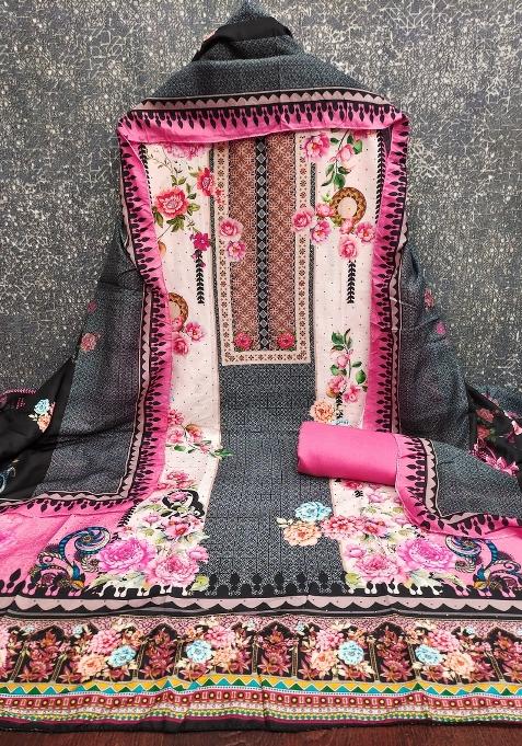 Multicolor Embroidered Cotton Blend Dress Material