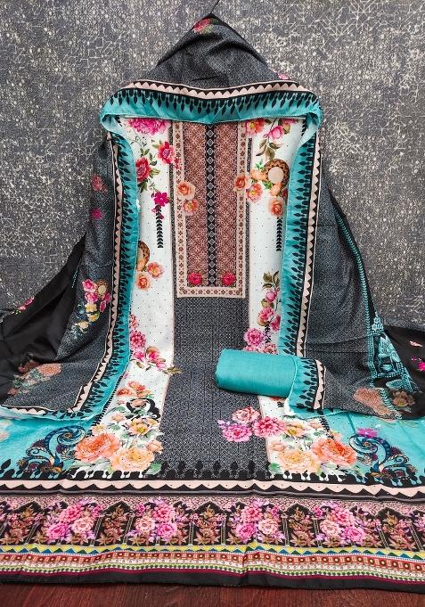 Multicolor Embroidered Cotton Blend Dress Material