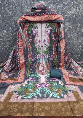 Multicolor Embroidered Cotton Blend Dress Material