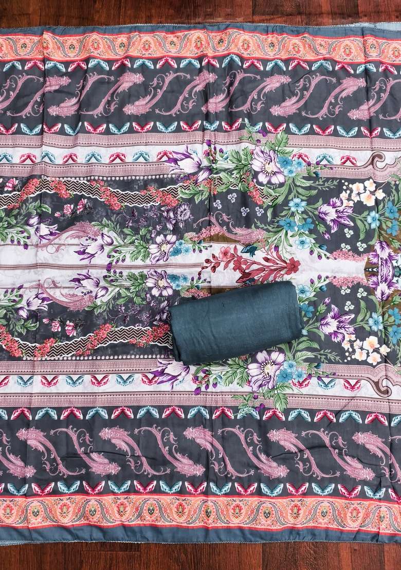 Multicolor Floral Print Blended Pakistani Suit Set - Indya