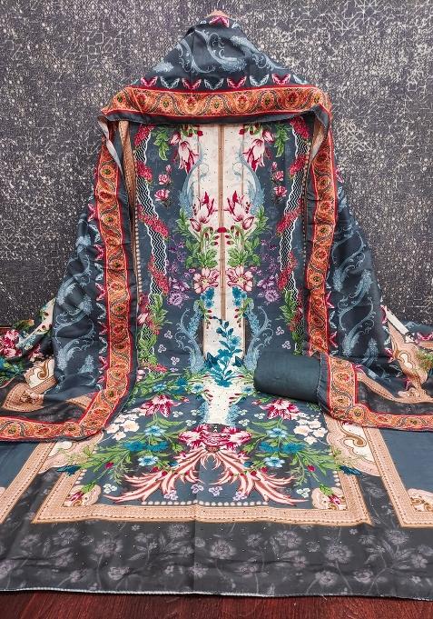 Multicolor Embroidered Cotton Blend Dress Material