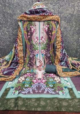 Multicolor Embroidered Cotton Blend Dress Material