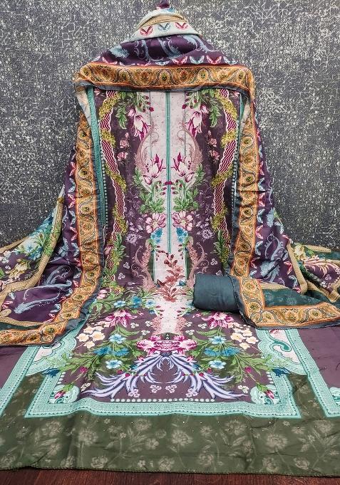 Multicolor Embroidered Cotton Blend Dress Material